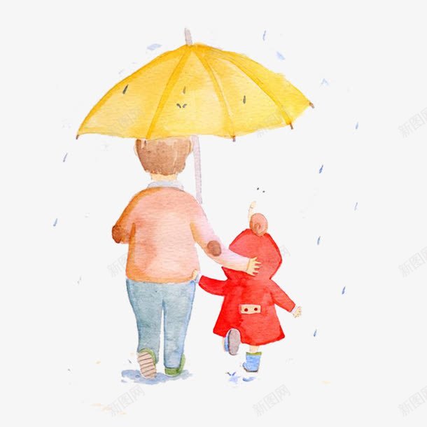 下雨天png免抠素材_88icon https://88icon.com 刮风下雨 卡通 母与女 母女 温馨 雨伞 雨天 黄色