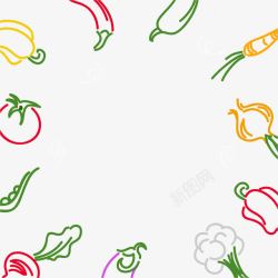卡通水果蔬菜线描边框素材