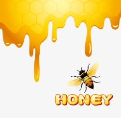 蜂蜜滴落可爱卡通蜜蜂和浓稠甘甜蜂蜜高清图片