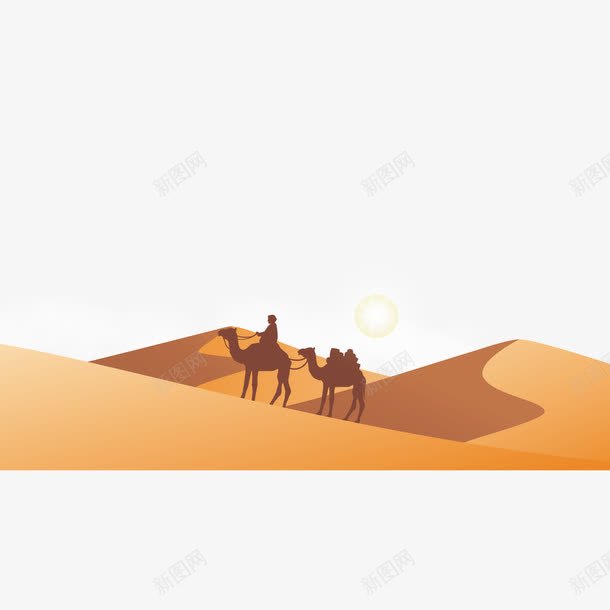 沙漠旅行png免抠素材_88icon https://88icon.com 太阳 沙丘 沙子 骆驼 黄色