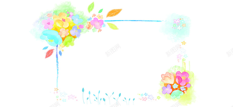 边框童趣花朵彩色banner背景背景