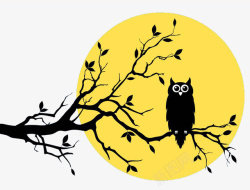 黑夜星空树枝上的猫头鹰高清图片