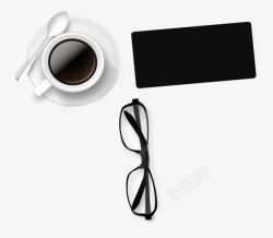 办公桌桌面摆放手机眼镜咖啡素材