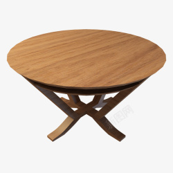休闲木桌中式棕色木制圆形木桌高清图片