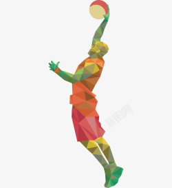 彩色几何篮球运动员灌篮姿势矢量图素材