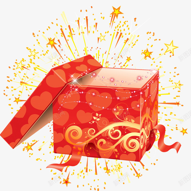 红色发光礼盒png免抠素材_88icon https://88icon.com 创意 发光盒子 发光礼盒 彩带盒 盒子 礼品盒 红色