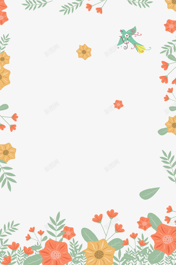 手绘创意春季花朵边框png免抠素材_88icon https://88icon.com 你好春天 创意设计 手绘 春天 春季 燕子 花朵 边框