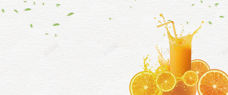 橙汁文艺小清新绿叶灰色背景背景