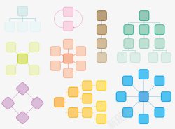 树状图矢量图多组彩色渐变方框思维导图高清图片