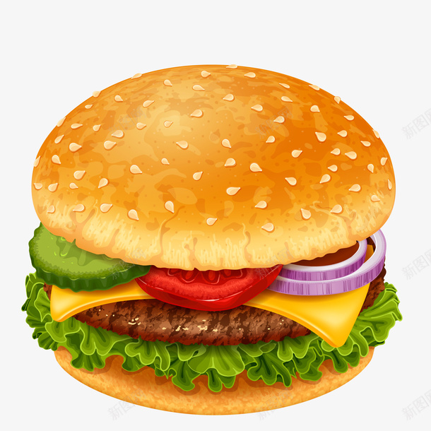 逼真的汉堡矢量图ai免抠素材_88icon https://88icon.com 快餐 汉堡包 美食 芝士汉堡 逼真 食物 矢量图