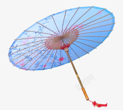 中式花卉蓝色复古蓝色油纸伞高清图片