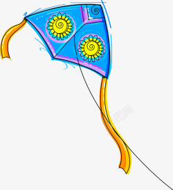 放风筝的童年蓝色水彩花朵风筝高清图片