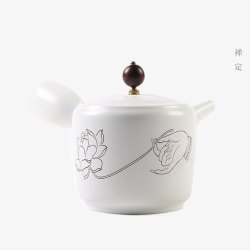 白瓷茶壶陶瓷泡茶茶壶禅定高清图片