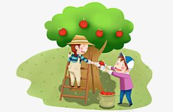 苹果树卡通摘苹果的孩子高清图片