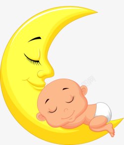 婴儿摇篮睡觉卡通月亮与宝宝高清图片