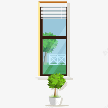 窗户投影空调花盆室内客厅装修家具摆设矢矢量图图标图标