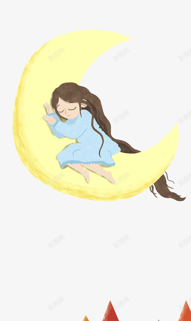 卡通手绘在月亮上睡觉的女孩psd免抠素材_88icon https://88icon.com 卡通 在月亮上 手绘 熟睡少女 睡觉的女孩 花朵 草丛装饰 长发女孩