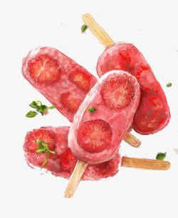 手绘水彩绘画夏日水果草莓冰淇淋素材