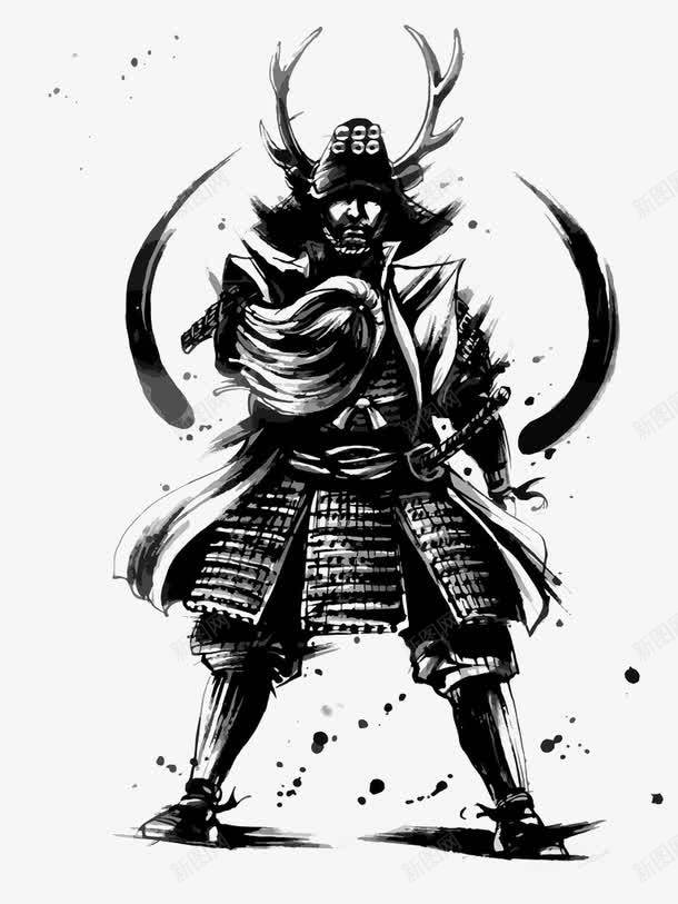 水墨日本武士png免抠素材_88icon https://88icon.com 日式 日本 日本文化 武士矢量 武士道 武士黑白 水墨