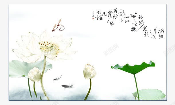 清雅荷花荷叶名片背景png免抠素材_88icon https://88icon.com 