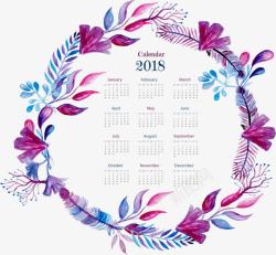樱花日历模板精美紫色水彩花环日历高清图片