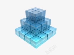 四方格三维图形透明蓝色玻璃格子高清图片
