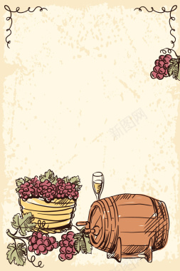 欧式复古手绘红酒葡萄酒背景矢量图背景