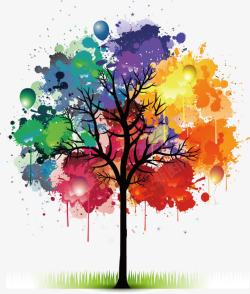 彩色墨点炫彩墨迹创意树木矢量图高清图片