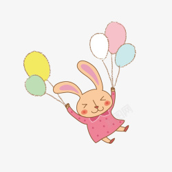 卡通手绘可爱兔子气球插画素材