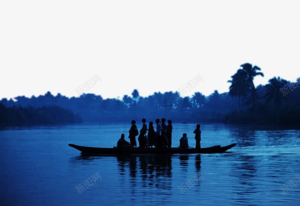 夜色中的赶木筏的人png免抠素材_88icon https://88icon.com 山水 木筏 自然 船