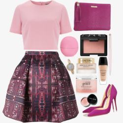 淡粉色服装搭配粉色裙子和高跟鞋高清图片