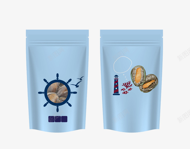 蓝色坚果包装袋子png_88icon https://88icon.com 创意包装袋 包装袋 反面 正面 蓝色坚果袋 设计感 质感包装 零食包装袋