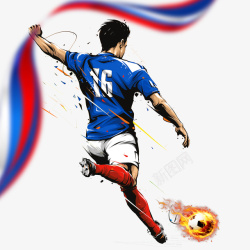 世界杯比赛得分手绘足球运动员射门高清图片