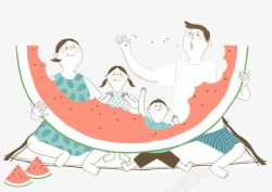 情亲吃西瓜的一家人高清图片