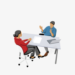 客户洽谈桌椅卡通跟客户洽谈沟通的男子高清图片