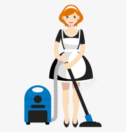 吸尘器背景手绘卡通用吸尘器打扫卫生的女人高清图片