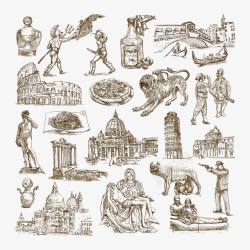 罗马雕像罗马斗兽场素描插图高清图片