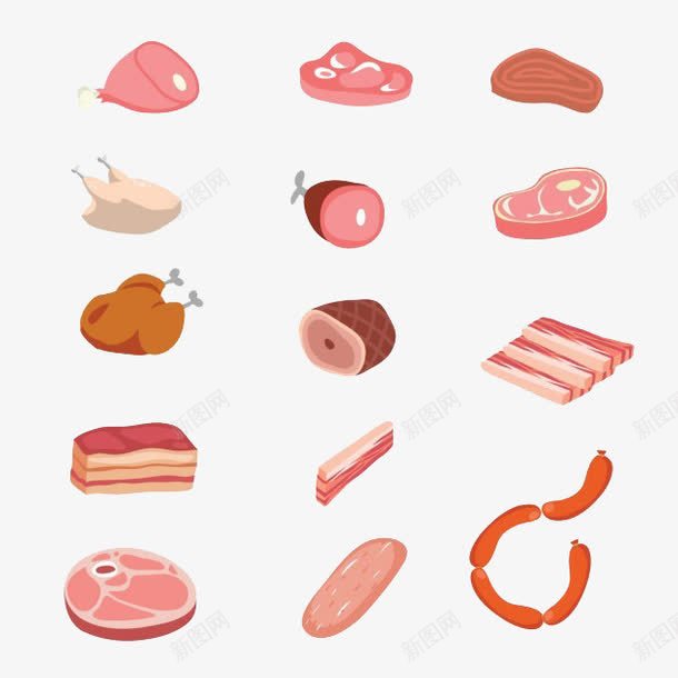 肉类食品png免抠素材_88icon https://88icon.com 卡通 火腿 美食 肉 肉片 肉类食品矢量素材免费下载 餐饮 鸡