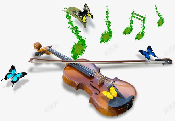 装饰小提琴png免抠素材_88icon https://88icon.com 免抠素材 小提琴 春天 蝴蝶 装饰图案