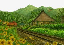 相间小镇插画素材