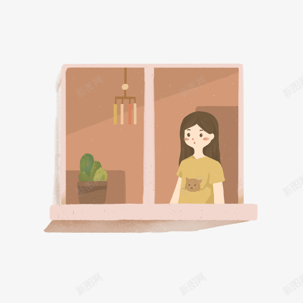 卡通手绘窗前的女孩png免抠素材_88icon https://88icon.com 创意 动漫动画 卡通手绘 窗前的女孩 窗户 简约