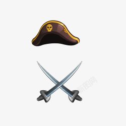 海盗帽子卡通手绘海盗帽子与刀剑高清图片