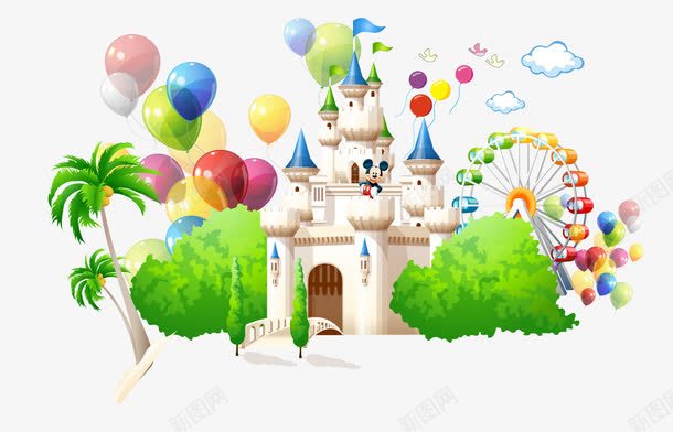 城堡psd免抠素材_88icon https://88icon.com 儿童节 卡通 城堡 树 游乐园 起球
