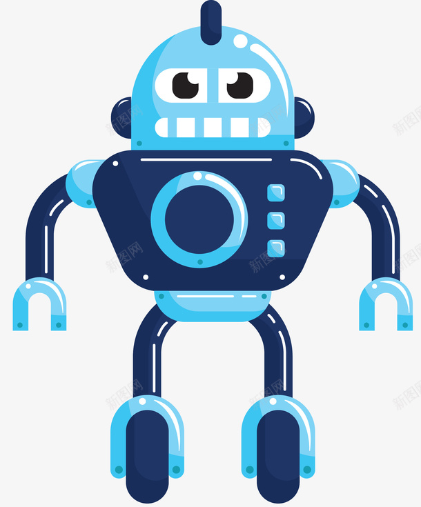 微笑的蓝色卡通机器人矢量图ai免抠素材_88icon https://88icon.com 人工智能机器人 卡通风格 微笑 扁平风格 智能化 蓝色 矢量图
