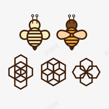 模板几何图标蜜蜂和蜂巢图标