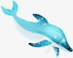 创意手绘合成蓝色光效海豚素材