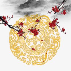 中国风梅花山水花纹装饰素材