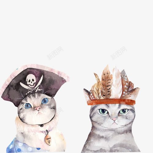 小猫戴帽子手绘画png免抠素材_88icon https://88icon.com 印度帽 手绘画 海盗帽 短毛猫 趣味色彩