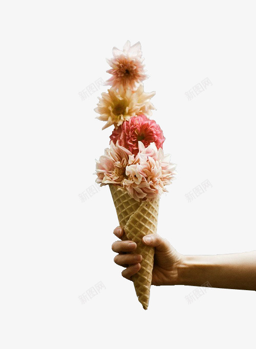 鲜花冰淇淋png免抠素材_88icon https://88icon.com 冰淇淋 创意 夏天 夏天元素 手拿 文艺 春天 植物 清新 花卉 花朵 蛋筒 鲜花