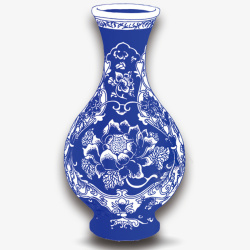 中国风蓝色青花瓷手绘素材